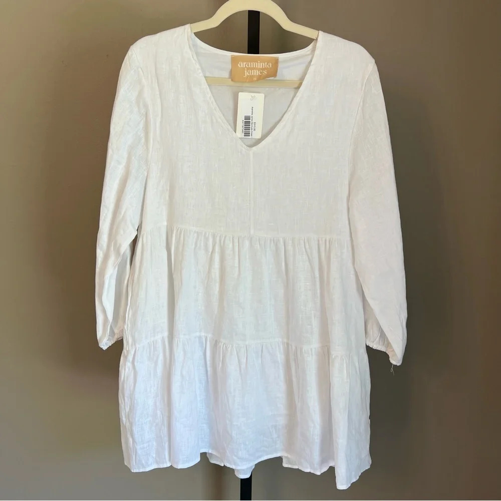 Araminta James Bermuda Linen Mini Dress White XS NWT Beach Coastal Vacation